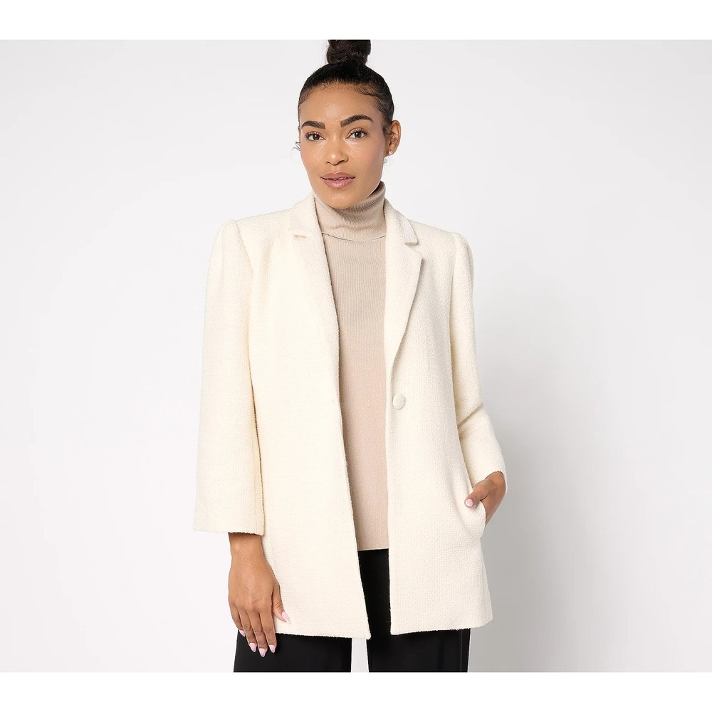 Dennis Basso Textured Boucle Knit Blazer whip Cream Ree 10 {#253-G